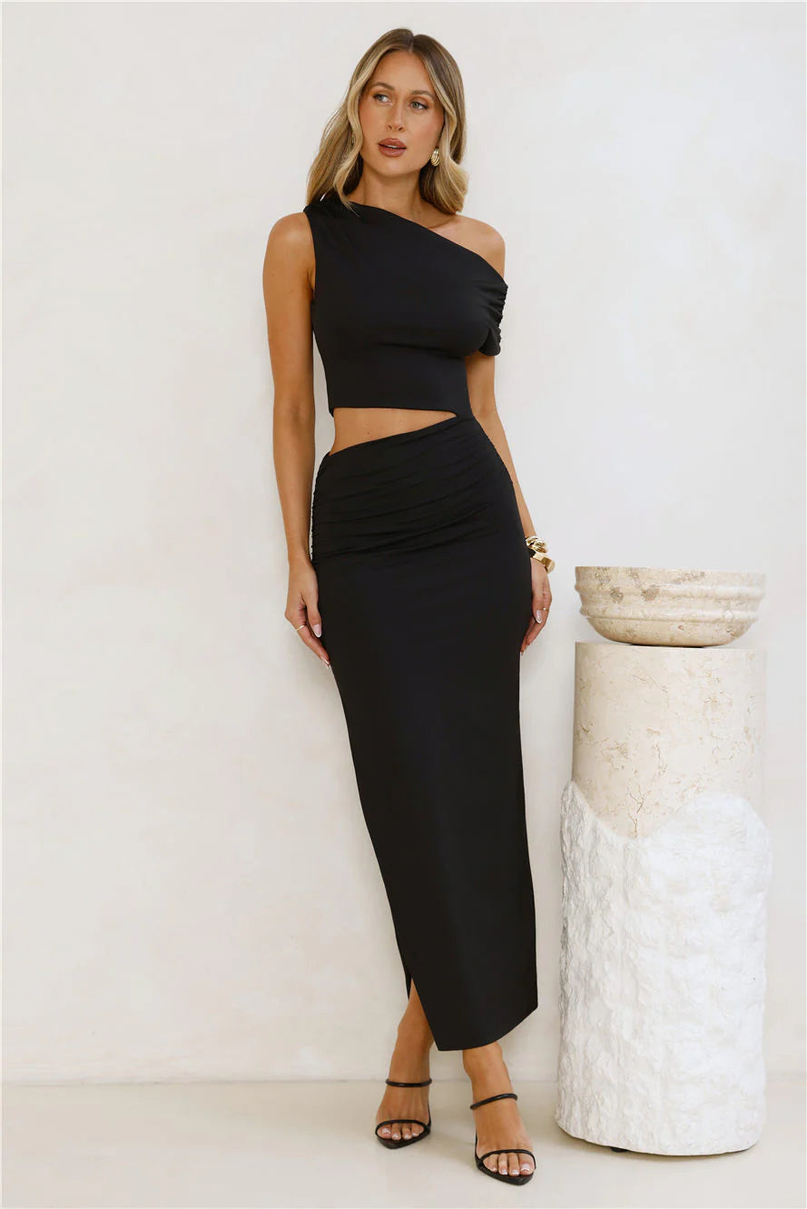 Elevated Everyday Off Shoulder Maxi Dress Black