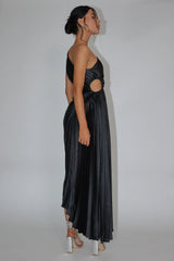 Brooklynn One-Shoulder Accordion Pleat Dress Black